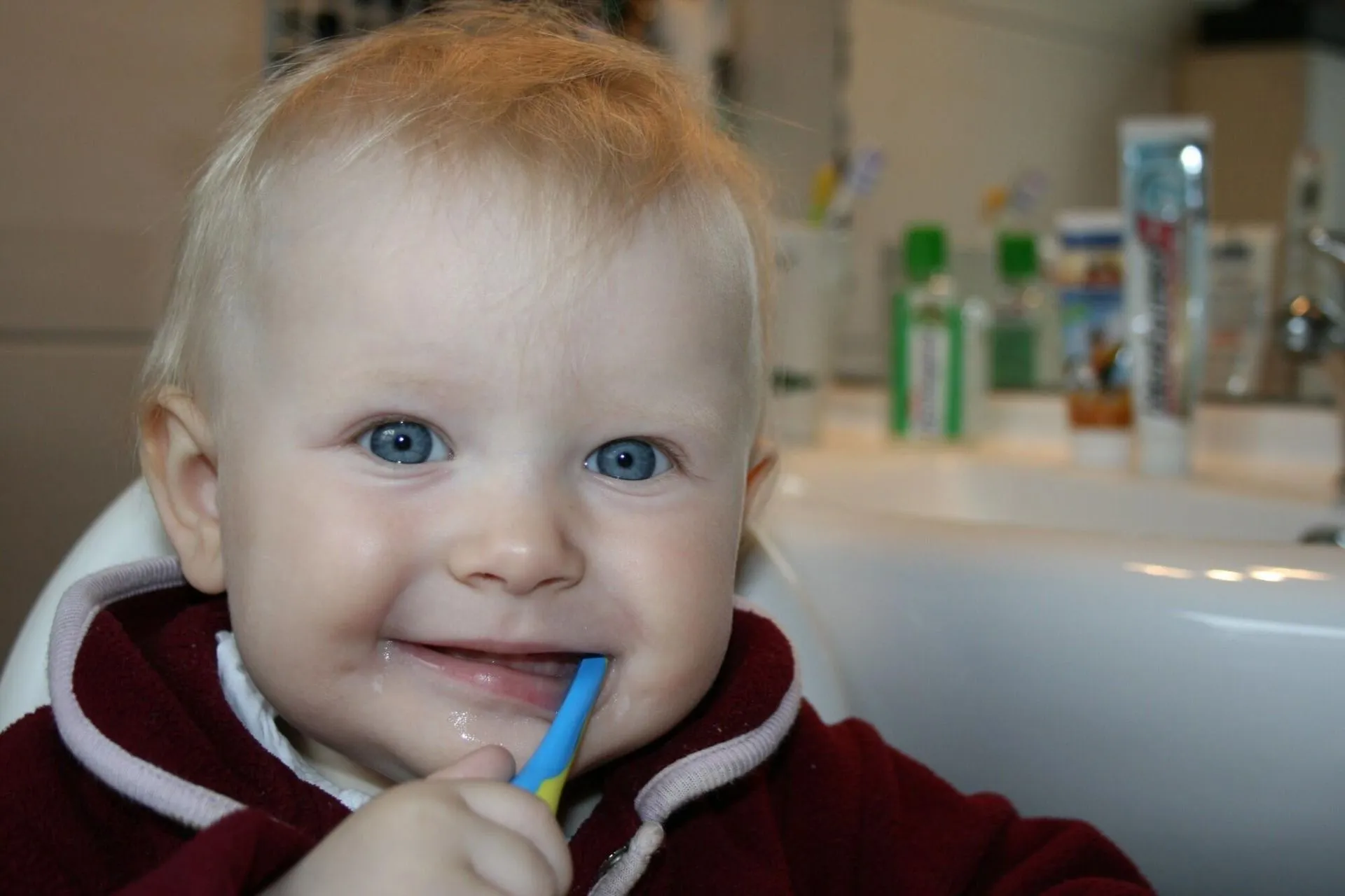Little boy is brushing his teeth